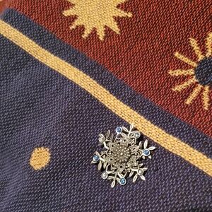 Silver Snowflake Brooch with Blue Accents